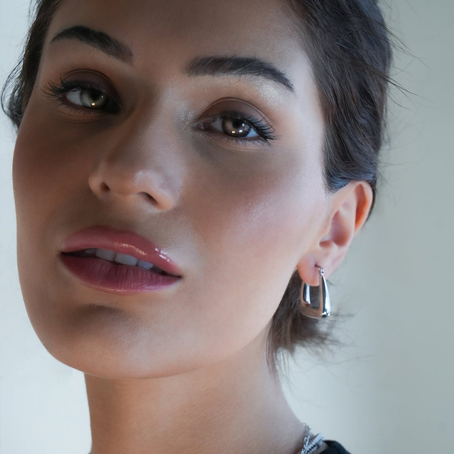 ANIKA: White Gold (Silver Toned) Triangular Chunky Mini Hoop Earrings