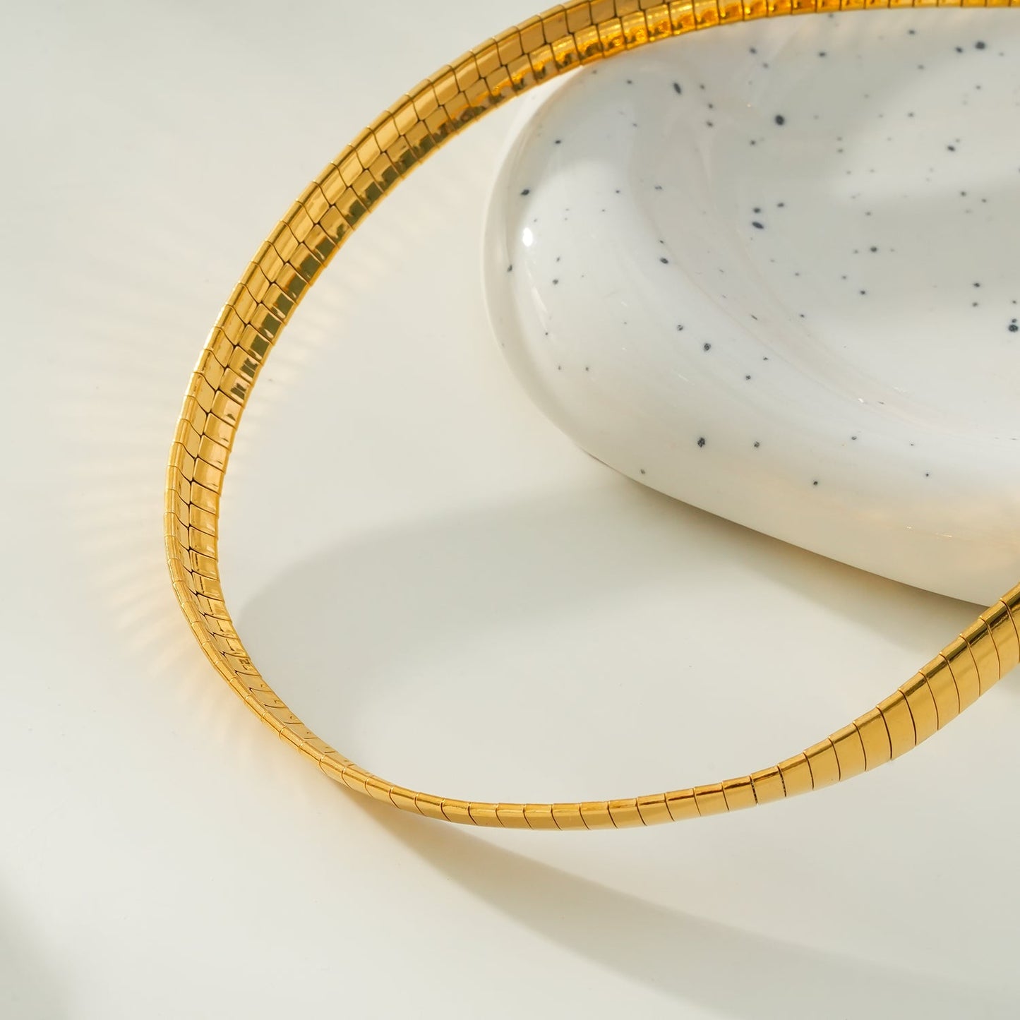 ANJILMA Gold: Minimalist Textured Choker Collar Necklace.
