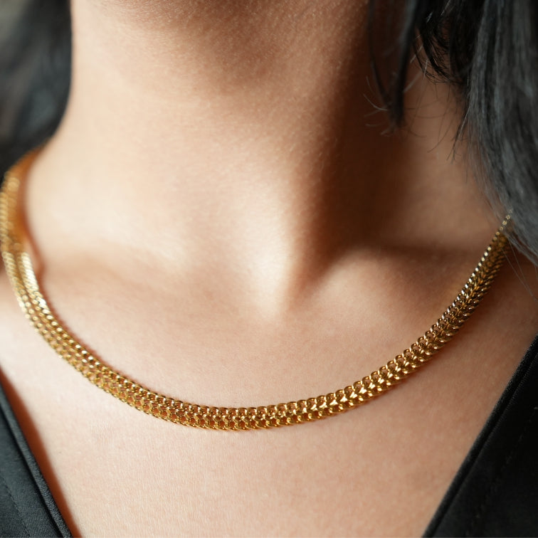 ANIMA: Intricate Wide Width Singular Twin Chain Necklace