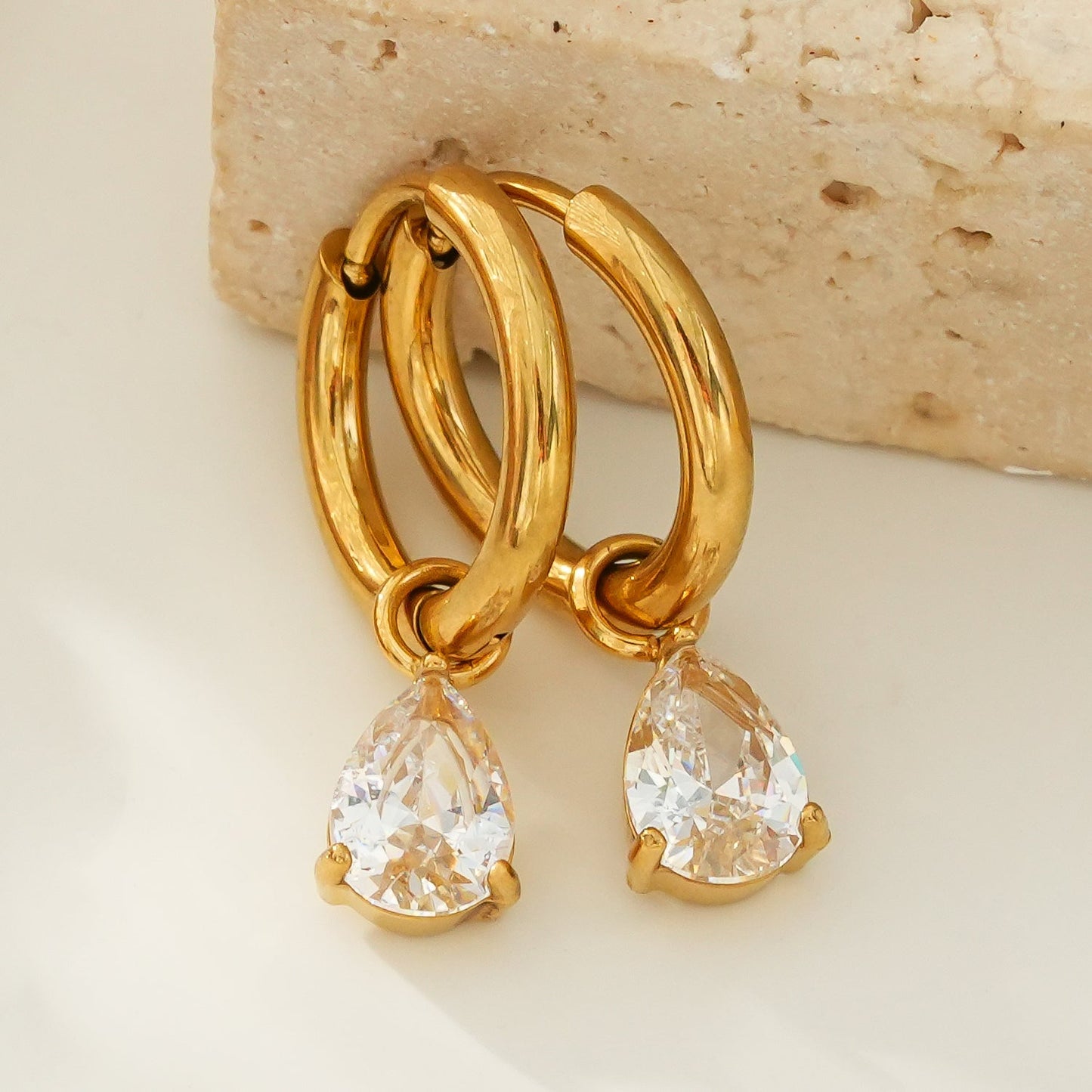 ANNAPOLIS Gold: Vintage Inspired Mini Hoops With Pearl Zirconia Charms