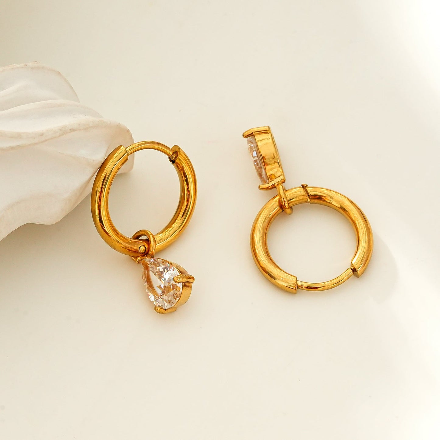 ANNAPOLIS Gold: Vintage Inspired Mini Hoops With Pearl Zirconia Charms
