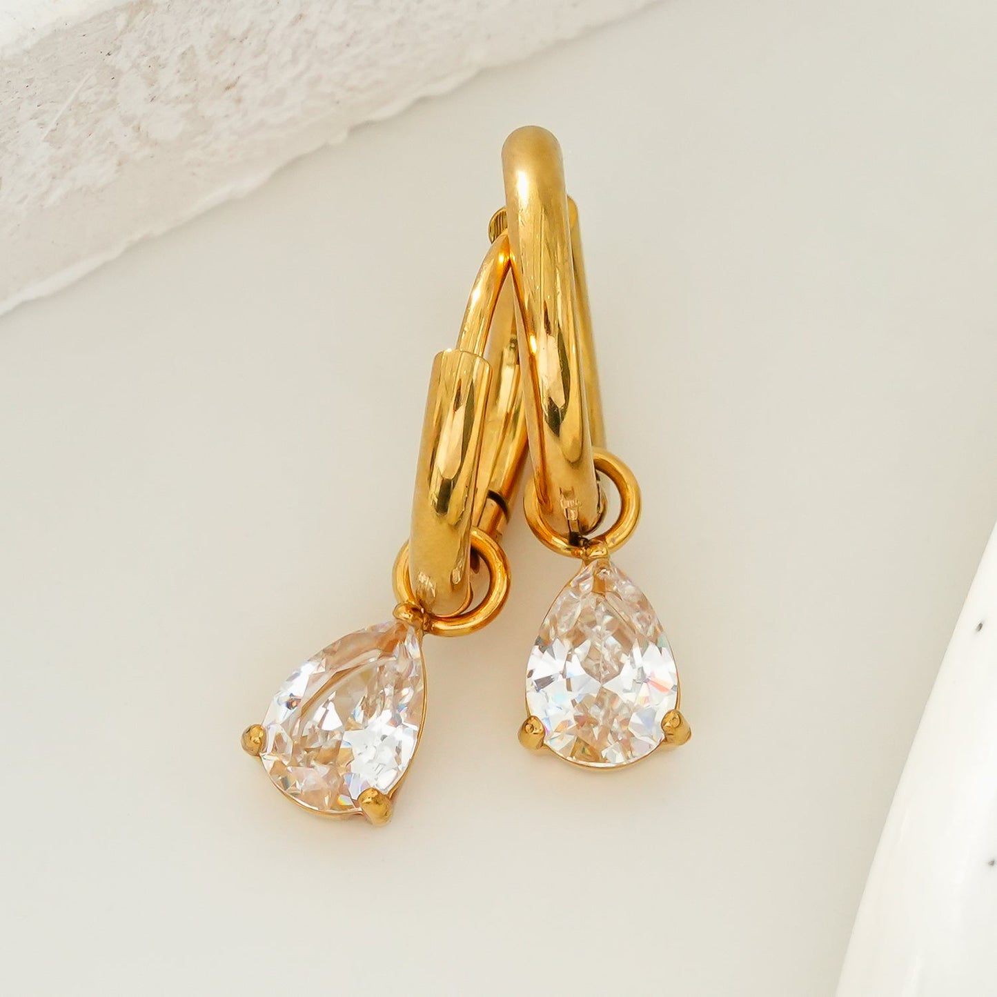 ANNAPOLIS Gold: Vintage Inspired Mini Hoops With Pearl Zirconia Charms