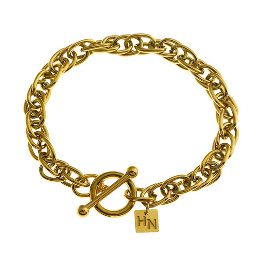 ARDA Gold: Chunky Intricate Multi-Link Bracelet with Circle & T-Stopper