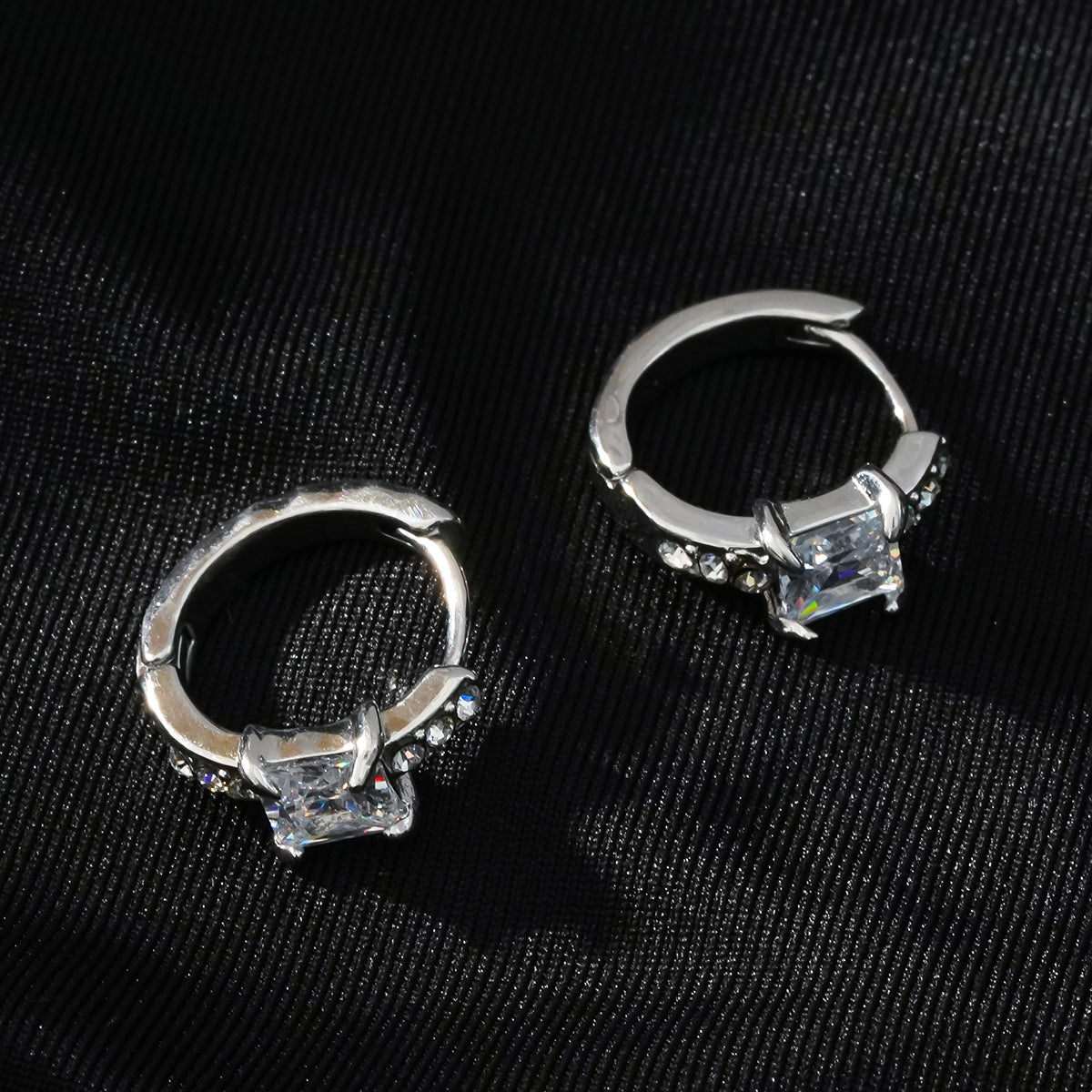 ASTORIA White Gold (Silver Toned): Mini Hoop Gold Earrings Embedded with Zirconia Gemstones