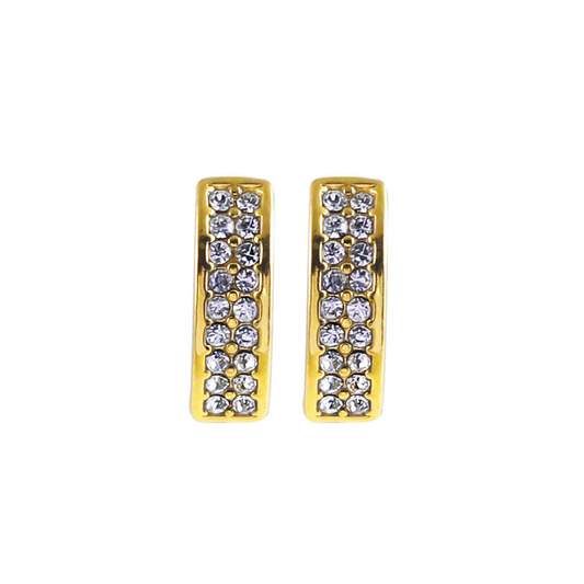 ASTRID: Minimalist Pavé Zirconia Curved Bar Stud Earrings Gold