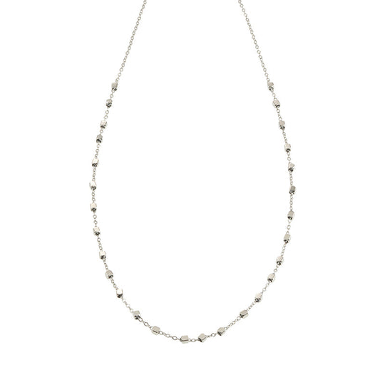 AUREOLE: Essential Daily Chain with Delicate Square Beads in Silver Toned White Gold.