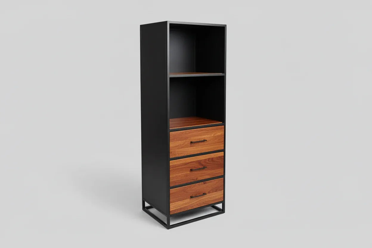 Armoire en bois de manguier et structure d'acier noir