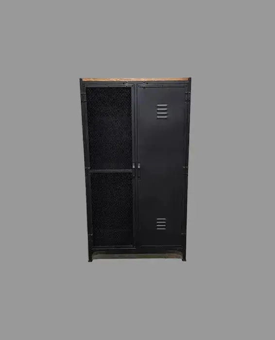 Armoire industrielle style casier avec porte en grillage
