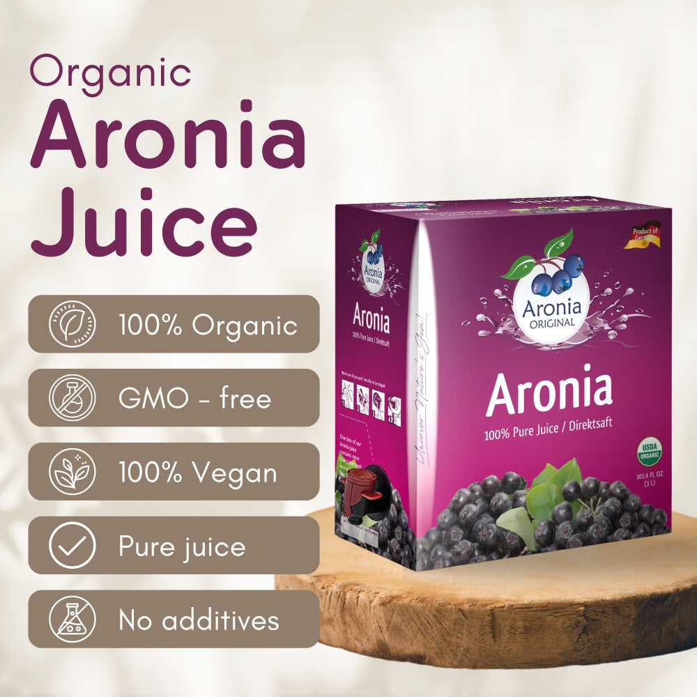 Organic Aronia Berry Juice 101.4 fl oz (3 Liter) Box | Not from Concentrate