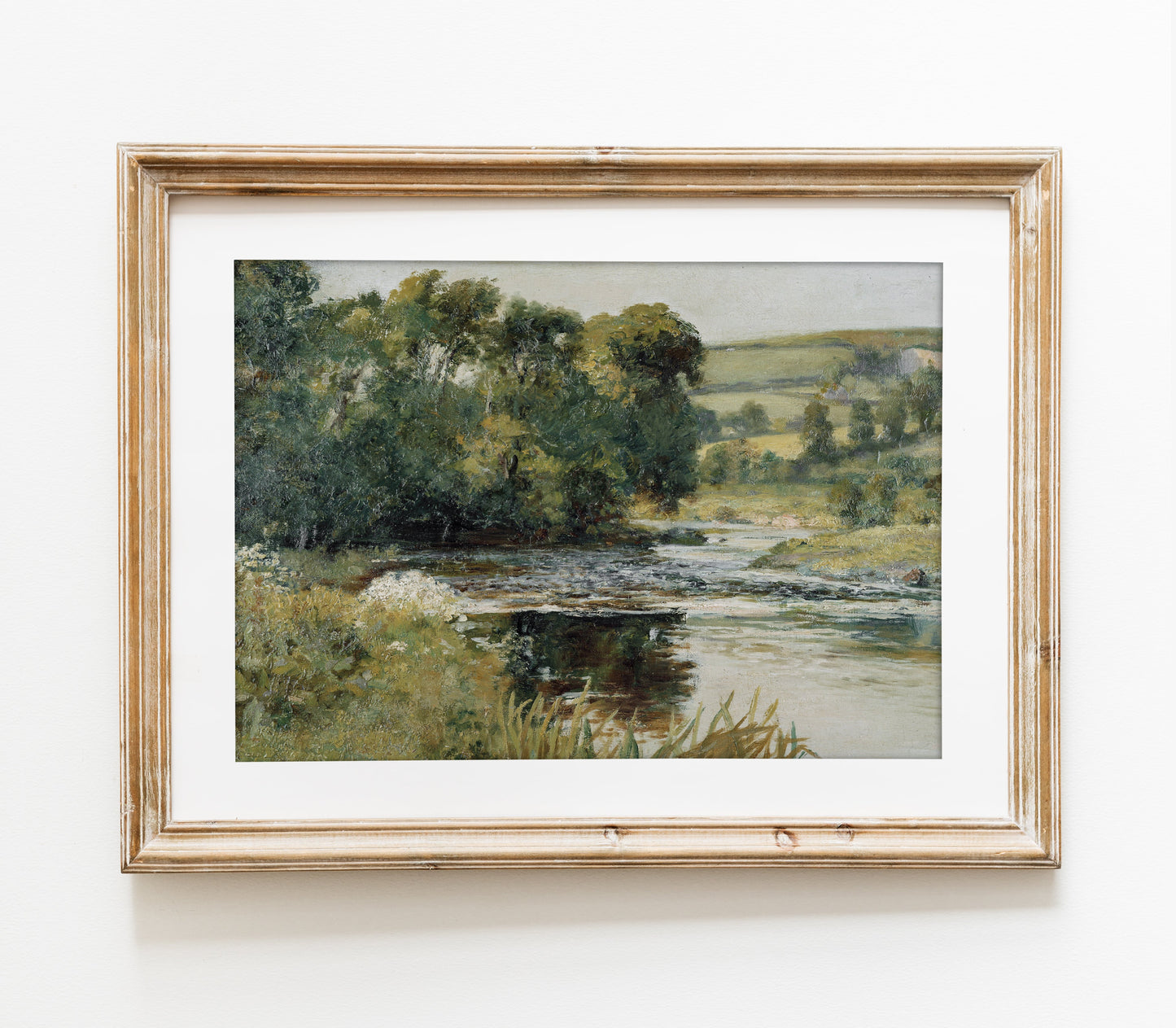 Vintage Meadow Stream Landscape Art Print L0136
