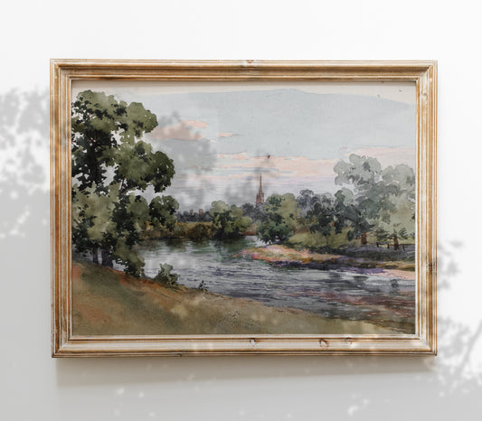 Vintage Riverside Landscape Art Print L0128