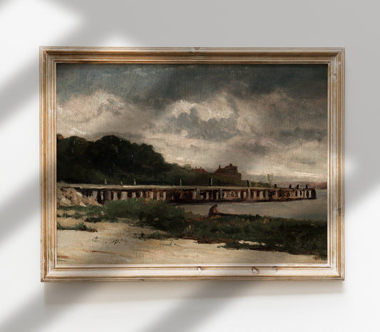 Vintage Moody Seaside Landscape Art Print L0130