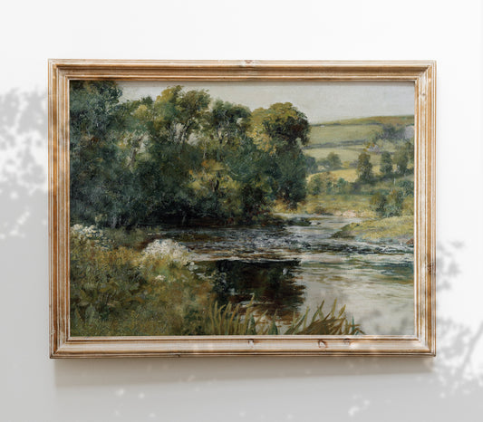 Vintage Meadow Stream Landscape Art Print L0136