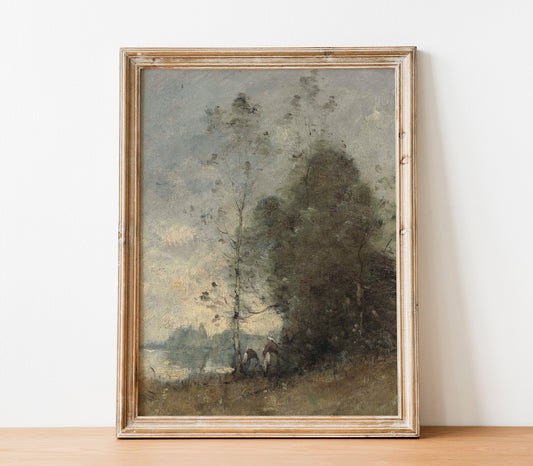 Vintage Moody Lake Landscape Art Print L0124