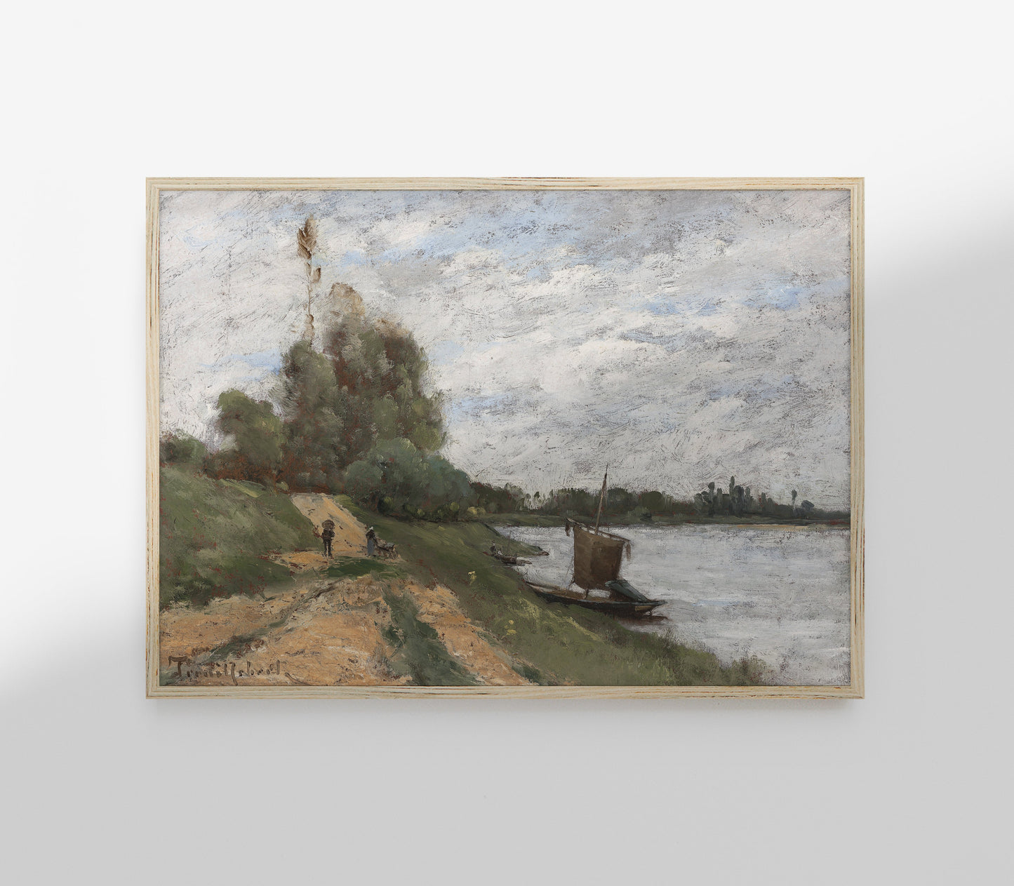 Vintage Moody Riverside Landscape Art Print L0164