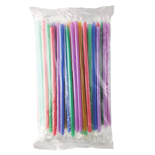 Assorted Color Plastic Straws With Cut Edge aka Thin or Slim Boba Straws - Individually Wrapped - 8mm Long (23.5cm) - Case of 2100 pcs