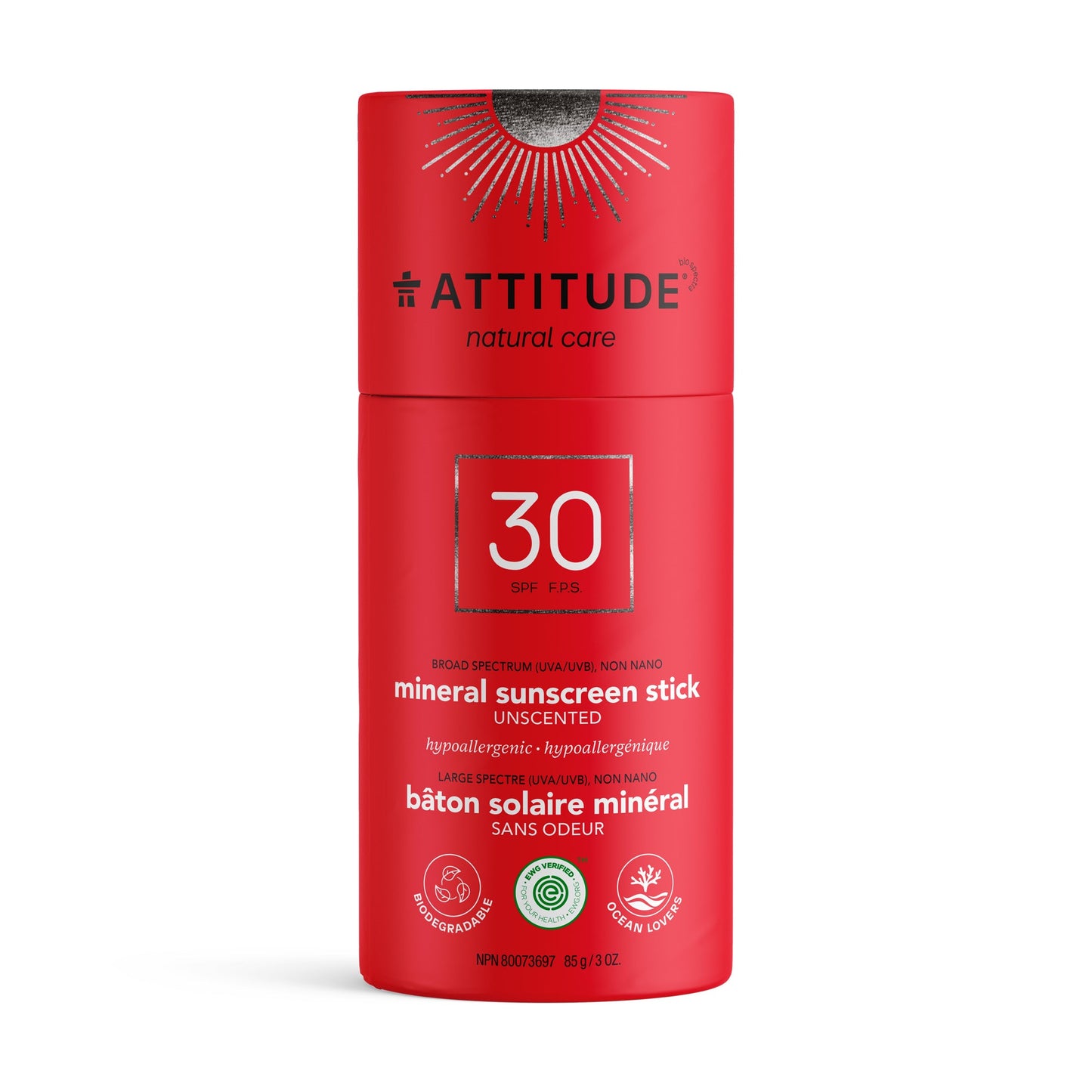 Attitude SPF30 Sunscreen Stick - Unscented, 85g