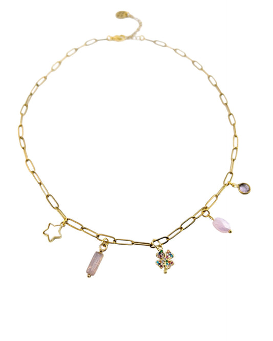 Four Leaf Clover Charm Necklace - Gold