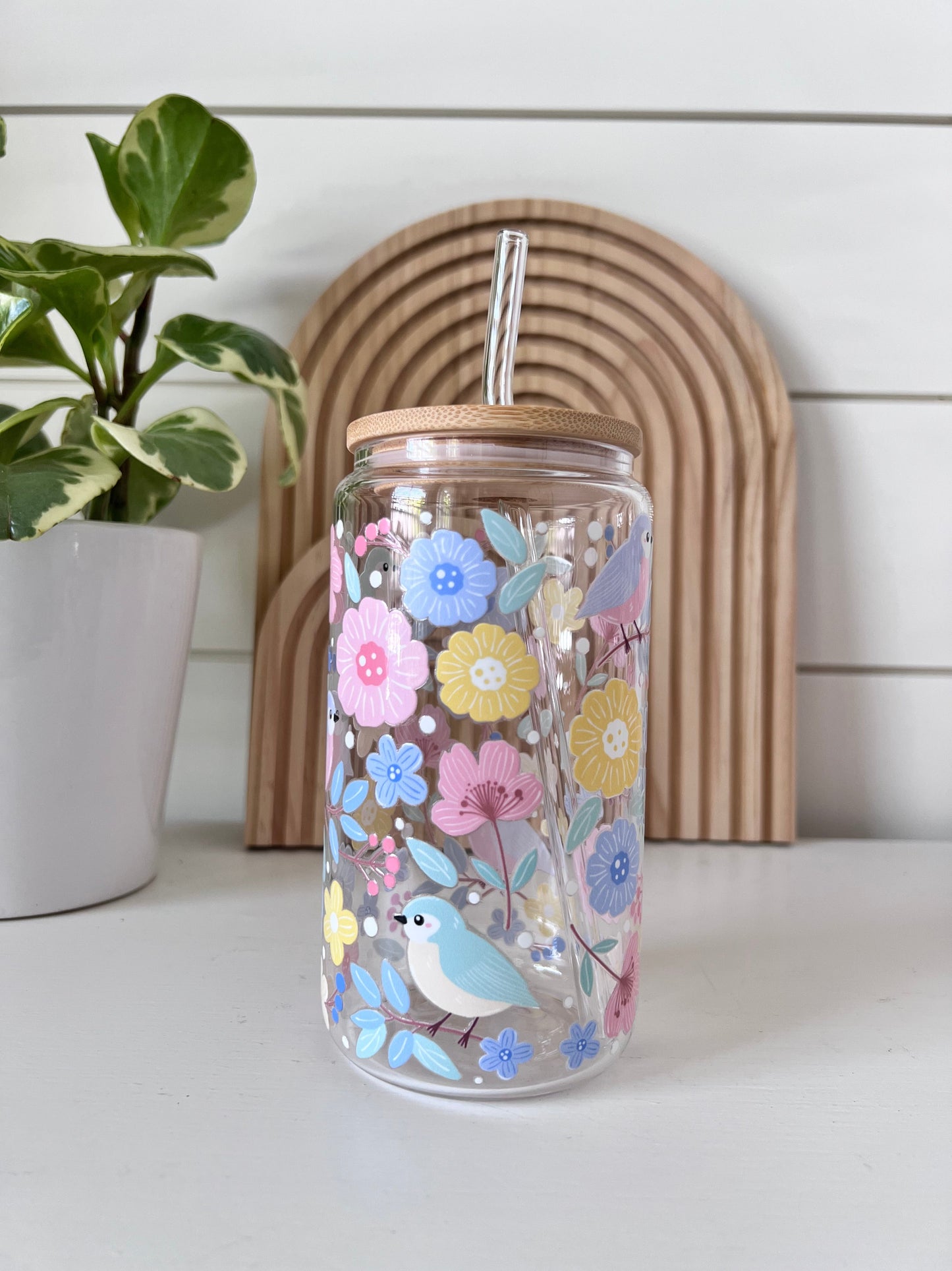 Spring bird glass cup