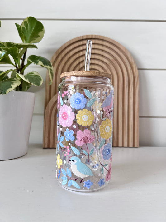 Spring bird glass cup