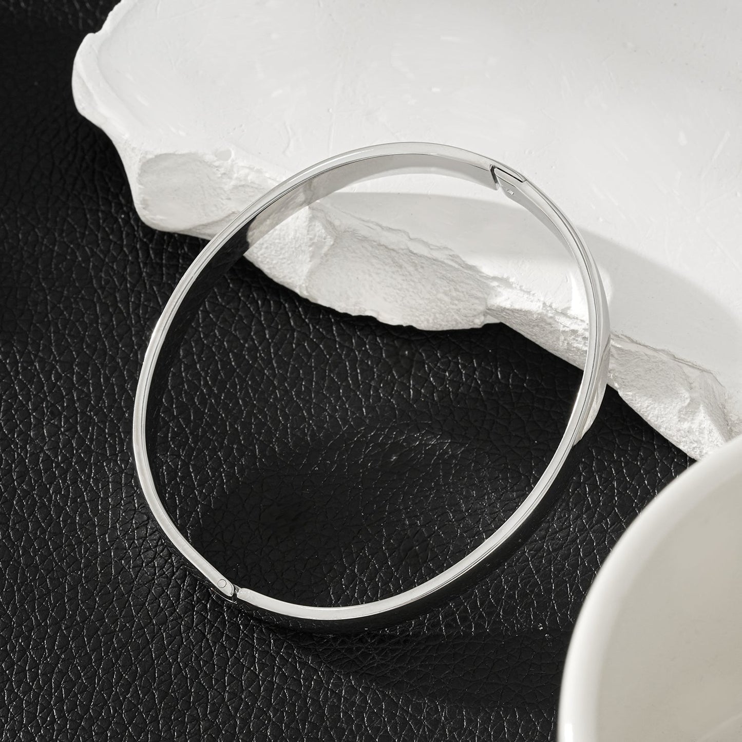 BAKOVAN: Mid Width Silver Band Bracelet for Men or Women