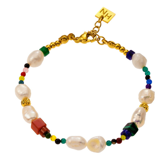 BANYANA: Paradise Found - Colourful Bracelet with Gold Beads, Natural Stones, and Freshwater Pearls