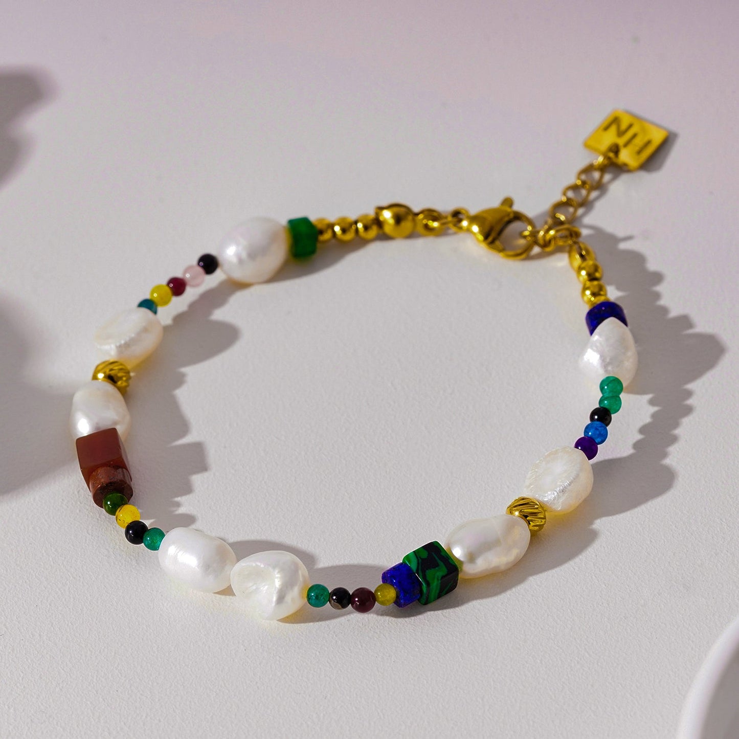 BANYANA: Paradise Found - Colourful Bracelet with Gold Beads, Natural Stones, and Freshwater Pearls