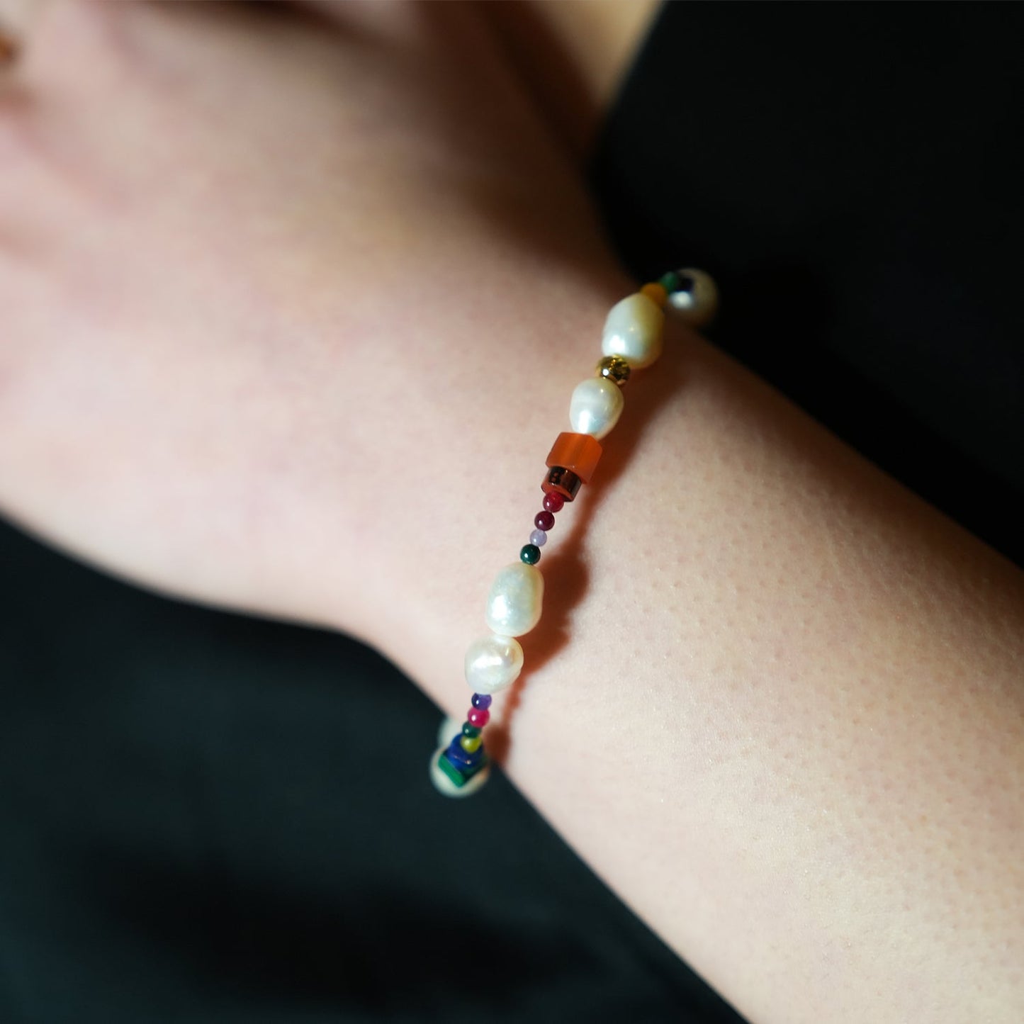 BANYANA: Paradise Found - Colourful Bracelet with Gold Beads, Natural Stones, and Freshwater Pearls