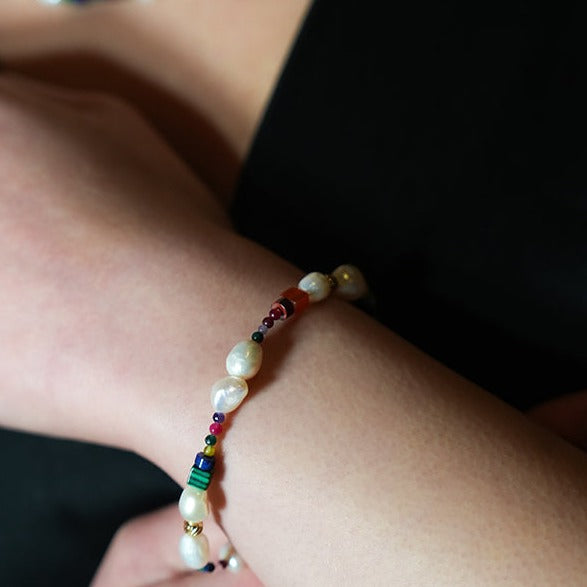 BANYANA: Paradise Found - Colourful Bracelet with Gold Beads, Natural Stones, and Freshwater Pearls