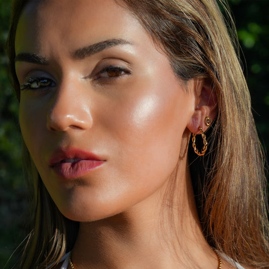 BARBARA Gold: Contrast Textured Twisted Rope Hoop Earrings