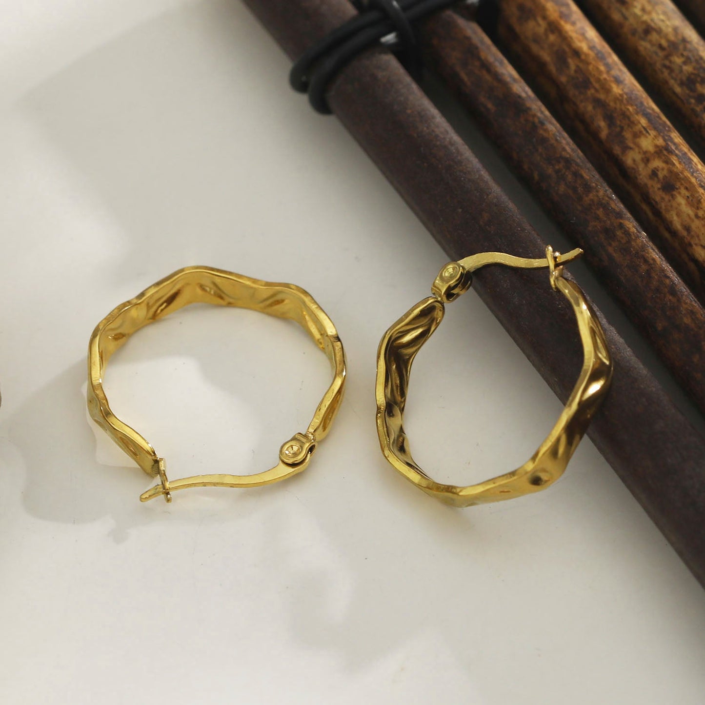 BARDELLO: AM to PM Twisted Textured Wavy Hoop Earrings