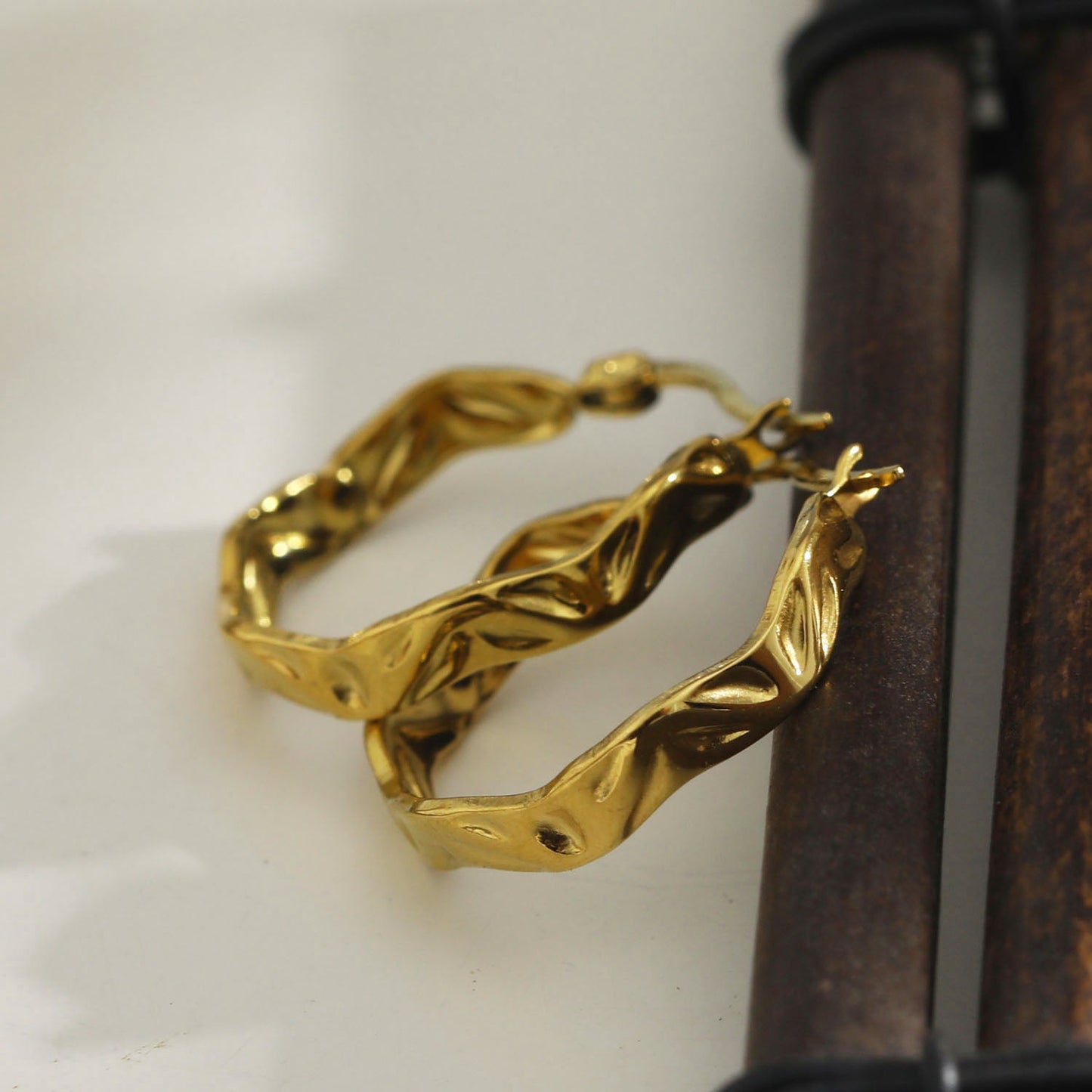 BARDELLO: AM to PM Twisted Textured Wavy Hoop Earrings