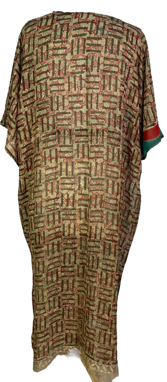 PRG6784 Sheer Avatar Long Pure Silk Kimono Sleeved Duster with Belt