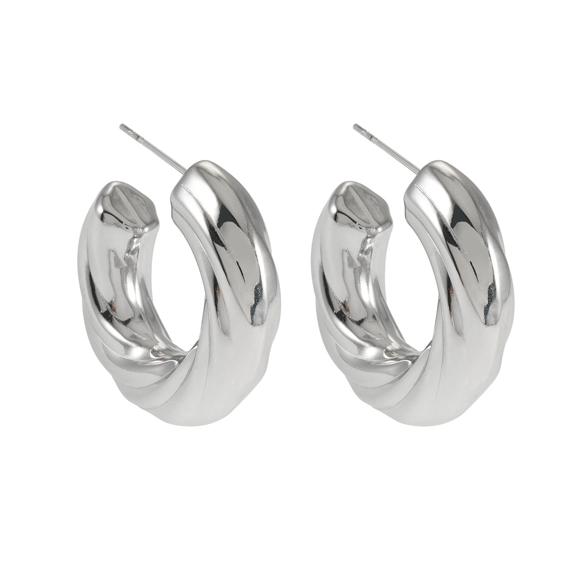 BEAUFORT Silver Toned (White Gold): Abstract-Chic Chunky Look Hoop Earrings – Modern Elegance Redefined