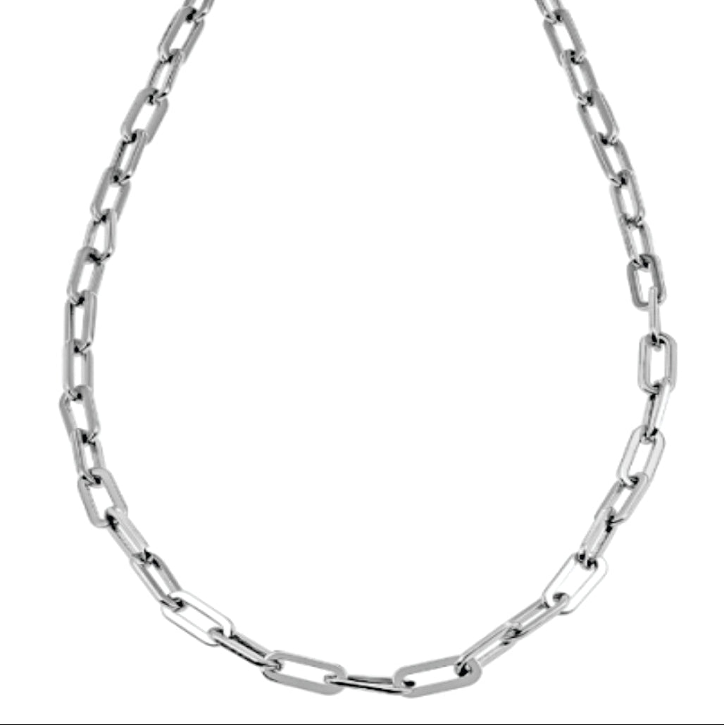 Style BECKENHAM:  Contemporary Silver Chain Link Paper Clip Necklace - 22"