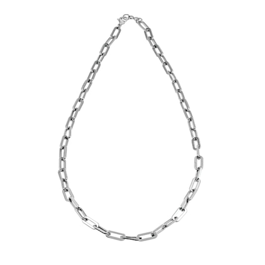 Style BECKENHAM:  Contemporary Silver Chain Link Paper Clip Necklace - 22"