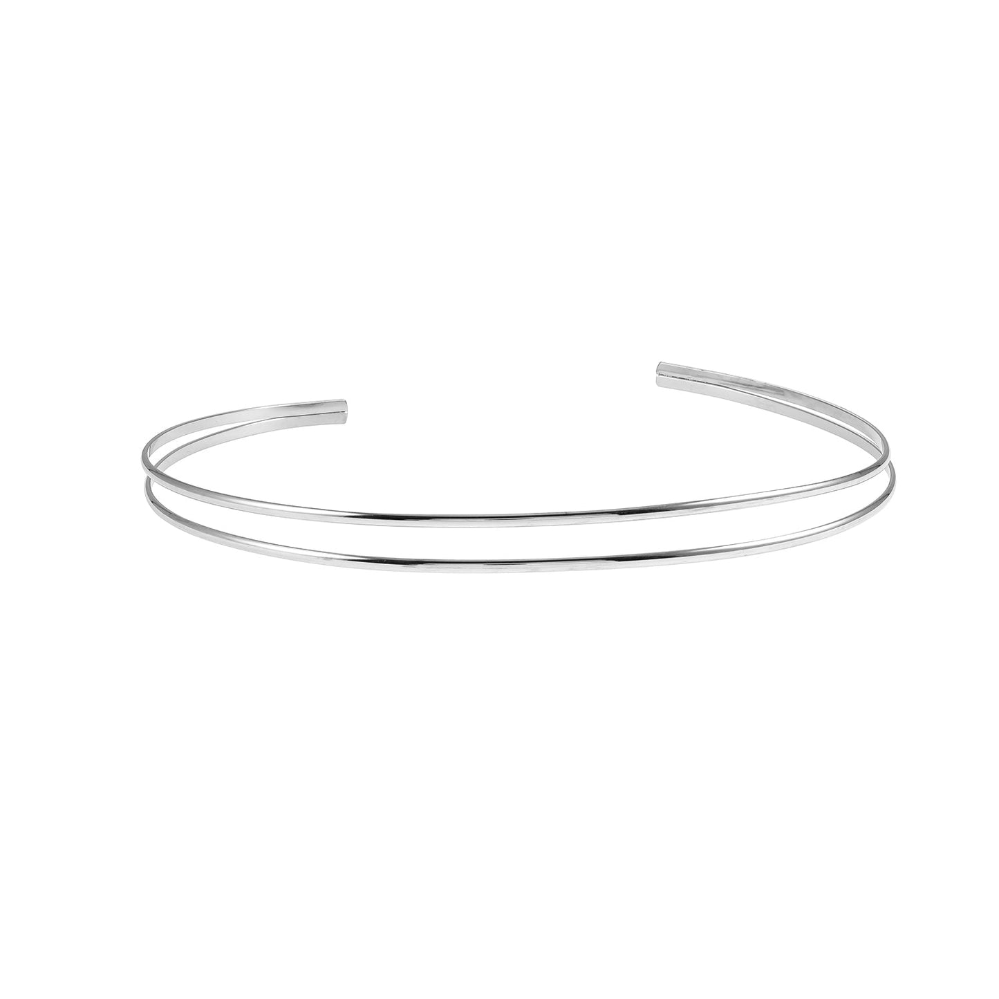 BETHANIE Silver (White Gold): Double Banded Choker Collar Necklace.