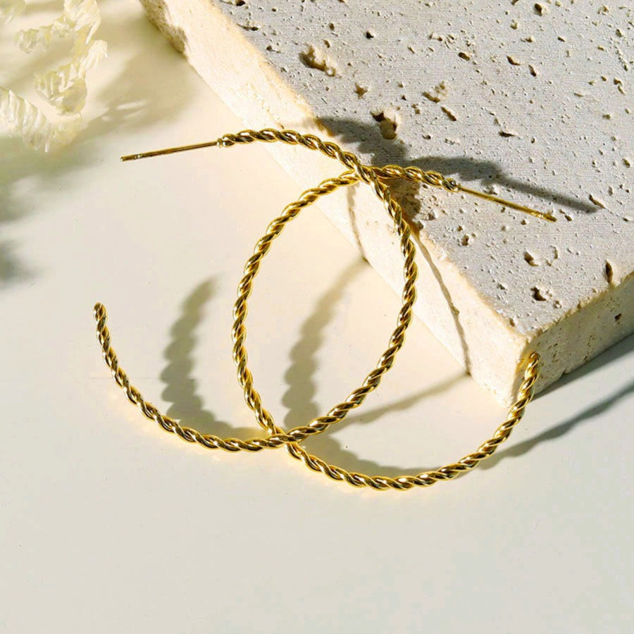 BETHANY Twisted Rope Texture Gold Hoop Earrings