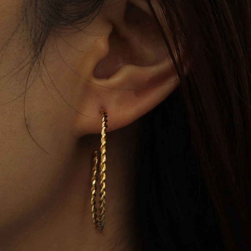 BETHANY Twisted Rope Texture Gold Hoop Earrings