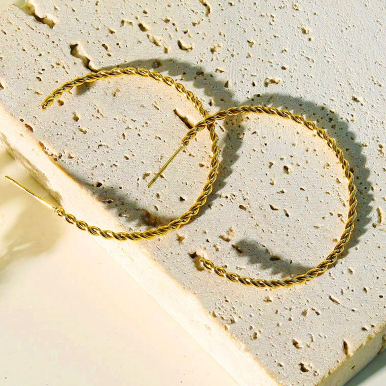BETHANY Twisted Rope Texture Gold Hoop Earrings