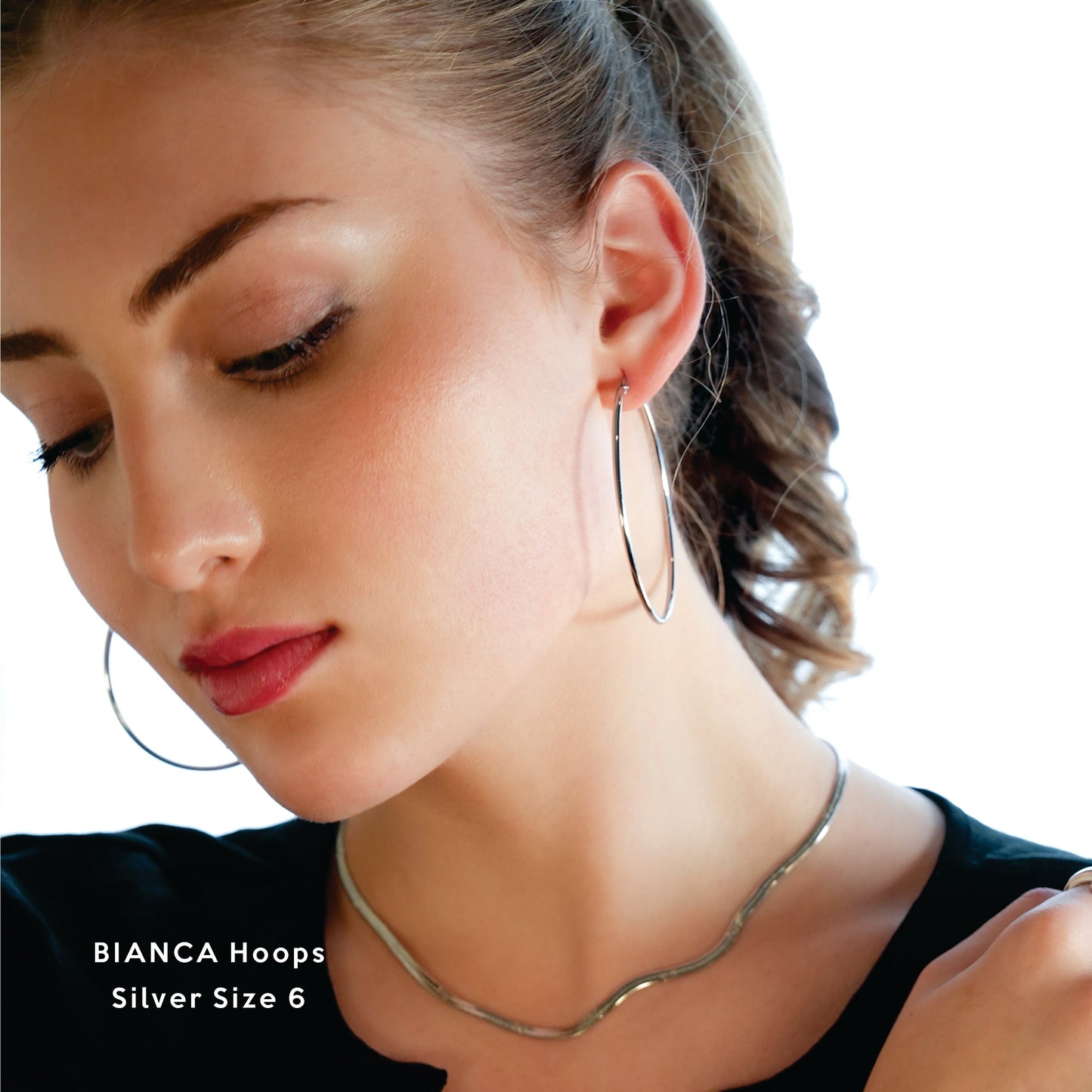 BIANCA Silver: Classic Essential Everyday Basic Round Silver Hoops. Available in 7 Sizes - 1cm to 6cm