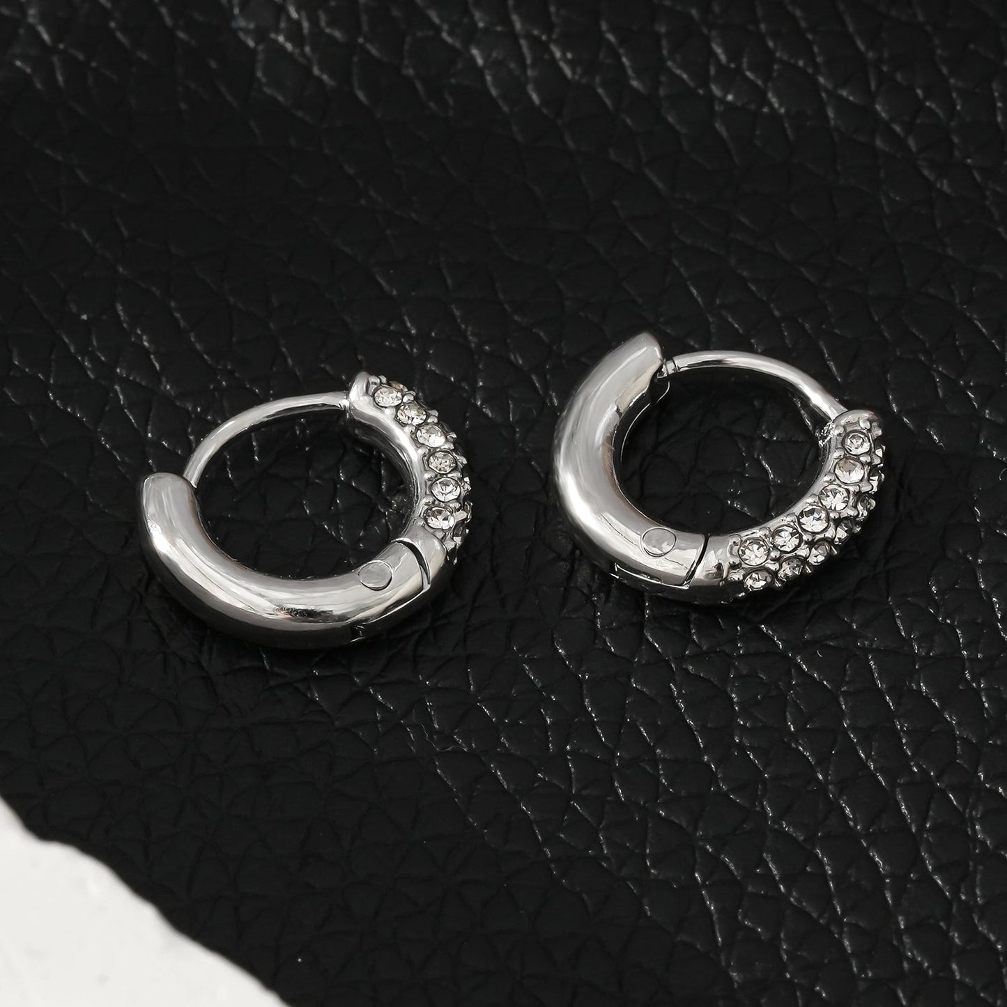 BISHO Silver (White Gold): Sparkling Rows of Pavé Zirconia on Classic Mini Hoop Earrings
