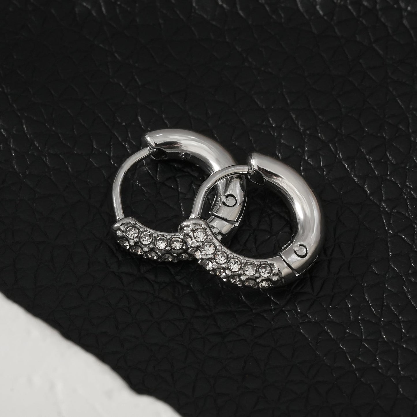 BISHO Silver (White Gold): Sparkling Rows of Pavé Zirconia on Classic Mini Hoop Earrings