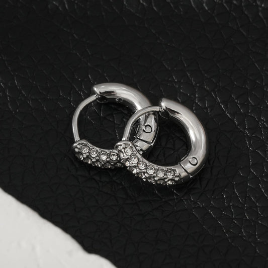 BISHO Silver (White Gold): Sparkling Rows of Pavé Zirconia on Classic Mini Hoop Earrings