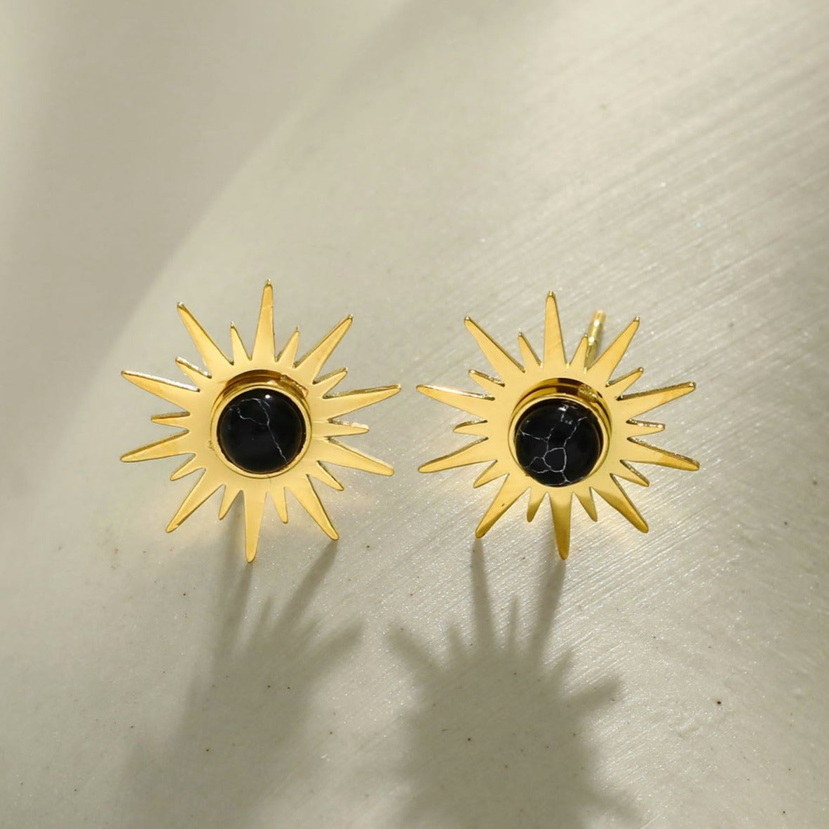 SOLE BLACK: Sun Symbol Natural Stone Stud Earrings