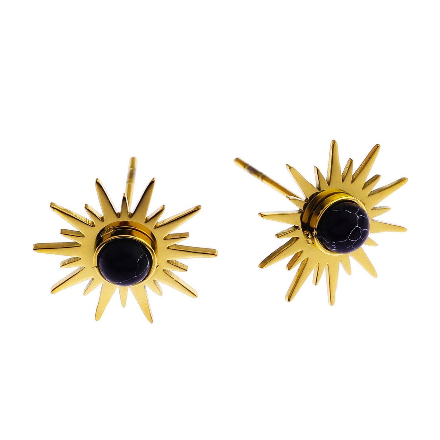 SOLE BLACK: Sun Symbol Natural Stone Stud Earrings