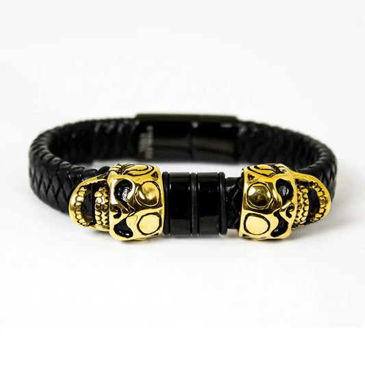 BOL Men's Braided Leather Skull Charm Bracelet