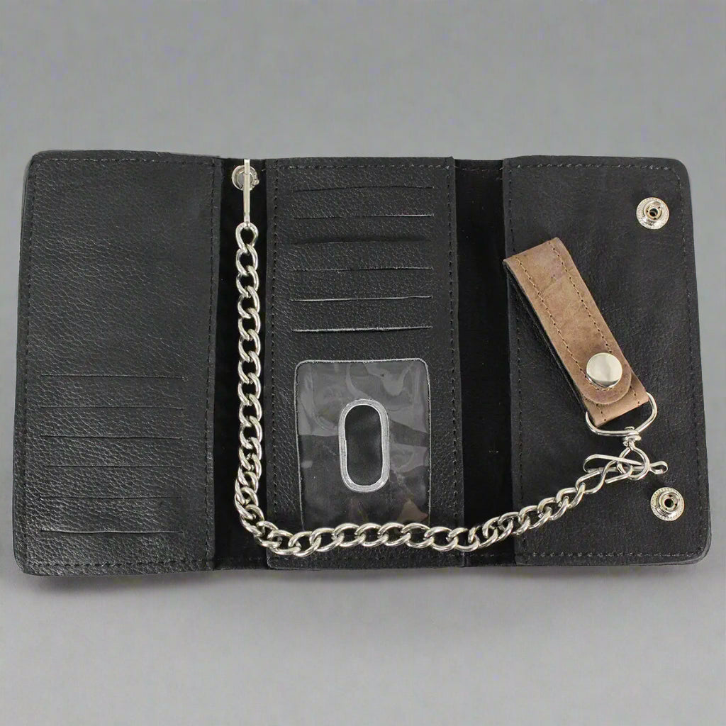 BOL Men's Chrome Plated Trucker Leather Trifold Wallet