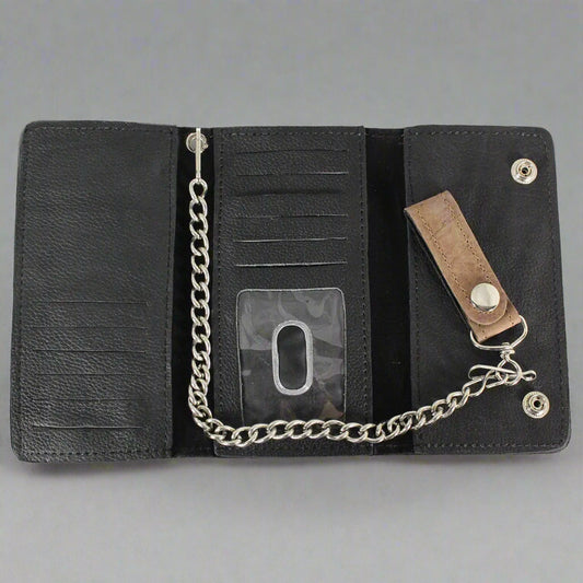 BOL Men's Chrome Plated Trucker Leather Trifold Wallet