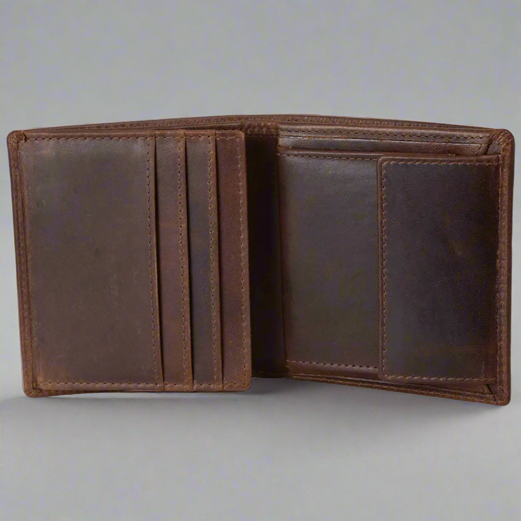 BOL Men's Vintage Leather Tri-fold with Change Pocket Wallet